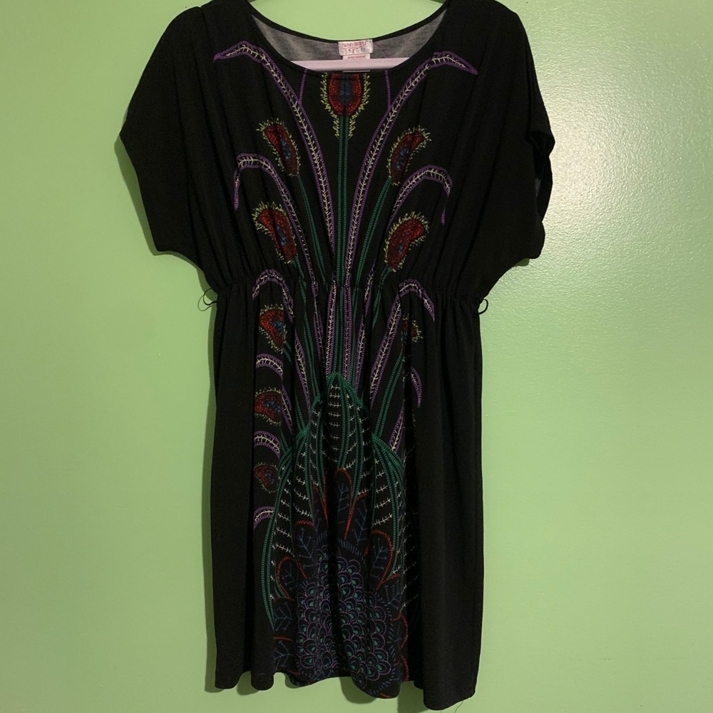Black patterned dress.